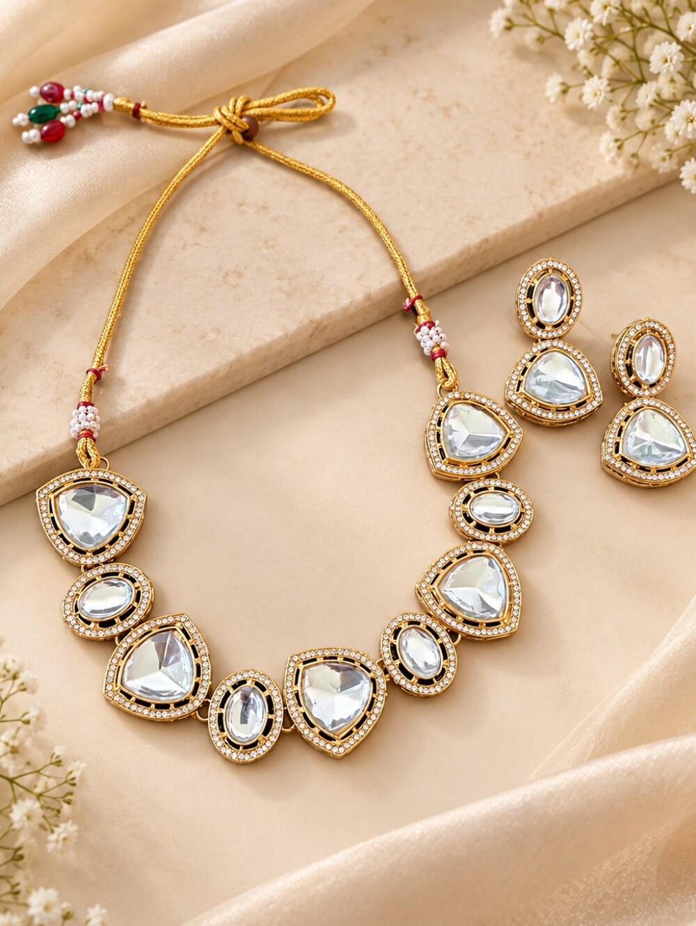 Polki Style Necklace Set with Matching Earrings | Indian Festive Jewelry